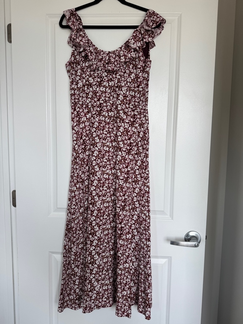 NWOT! MADEWELL Ruffled Scoopneck Maxi Dress Emma Floral Burgundy Size 4 🌸 - Picture 3 of 15